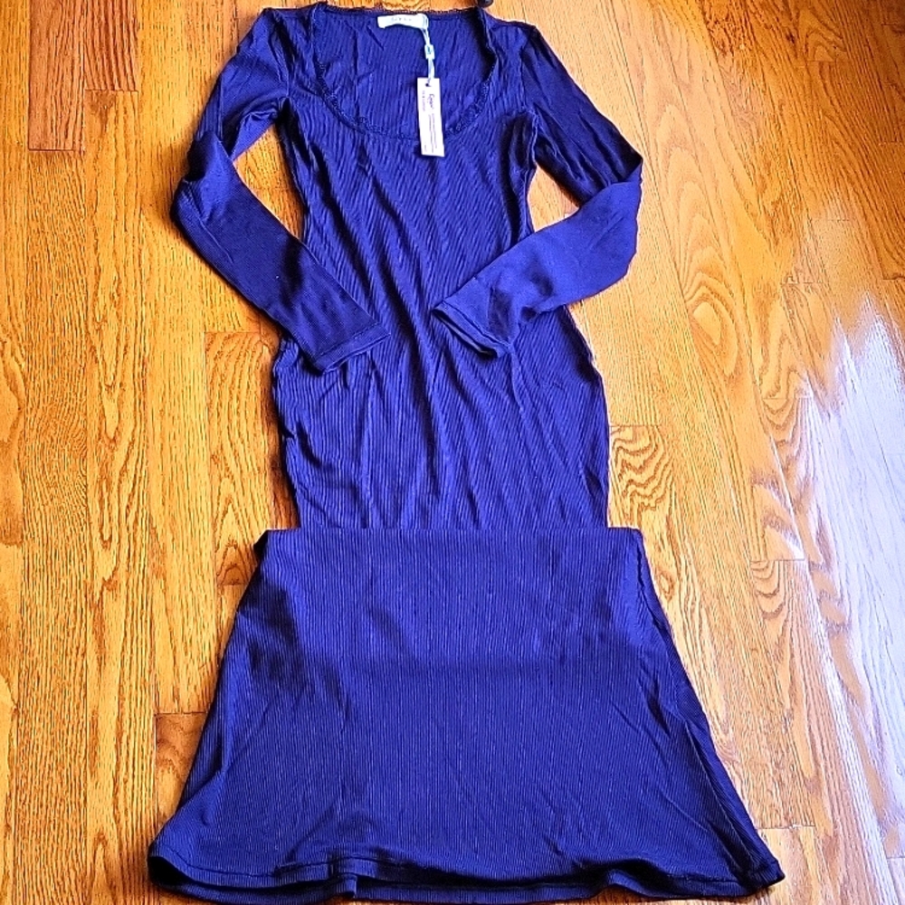 Qinsen NWT women's sexy maxi navy blue bodycon dress Size M.